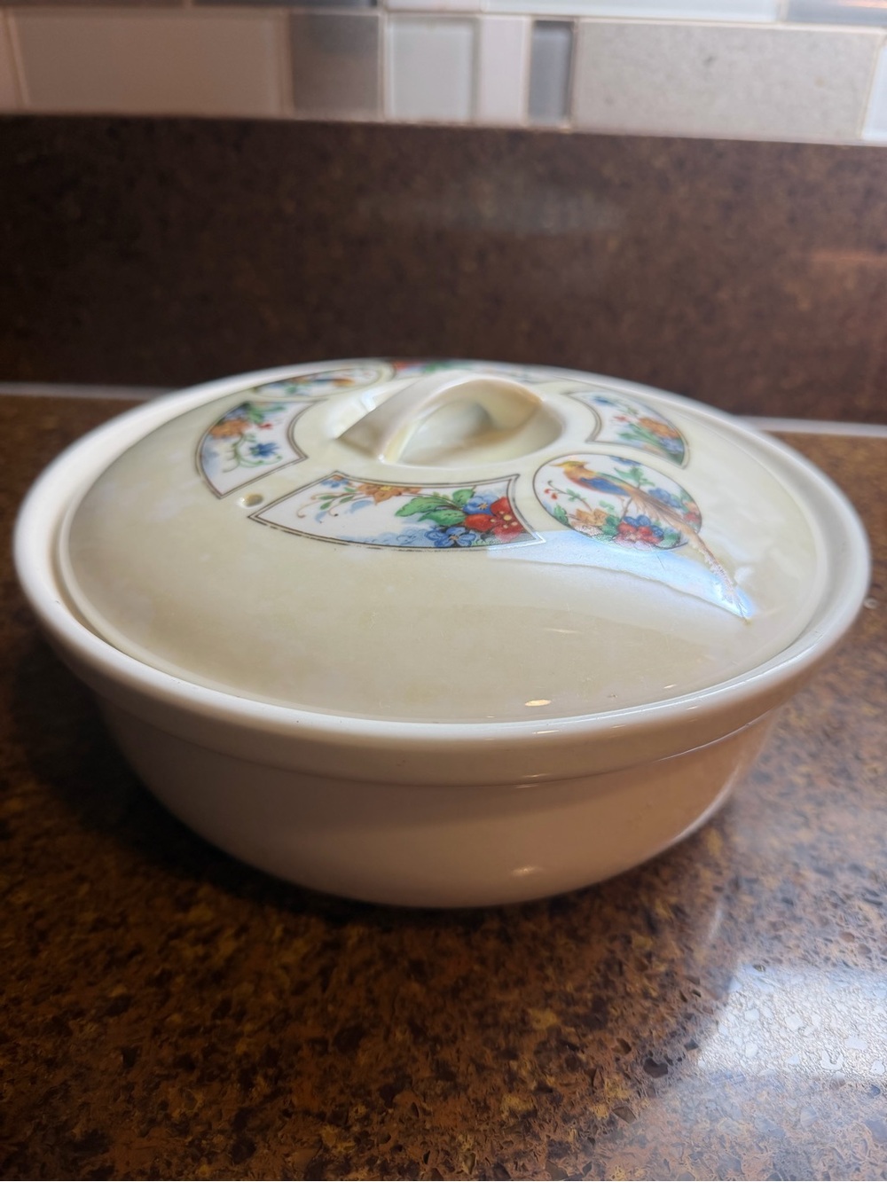 Vintage 1930s Royal Rochester Golden Pheasant Casserole Dish Base & Lid